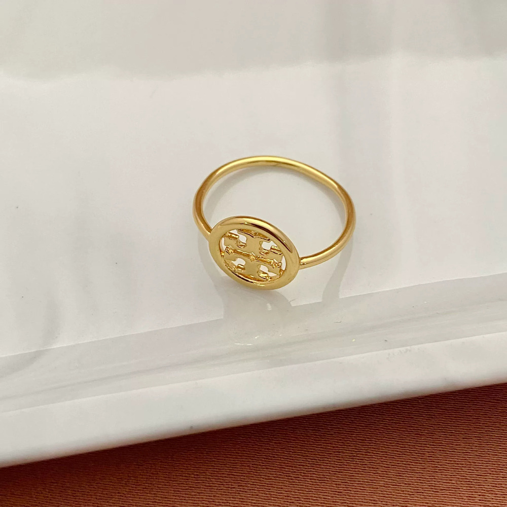 Tory Burch Hollow Letter Geometric Round Ring Small Metal